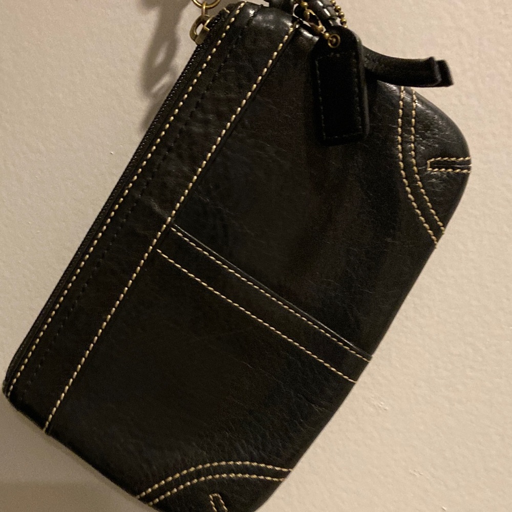 Coach Black Wristlet with Gold Stitching - Picture 4 of 5